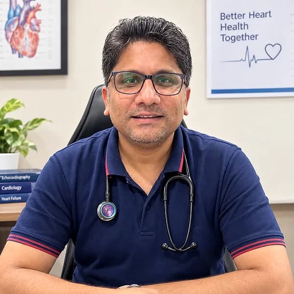 Dr. Zeeshan Shoukat at his desk, wearing a stethoscope